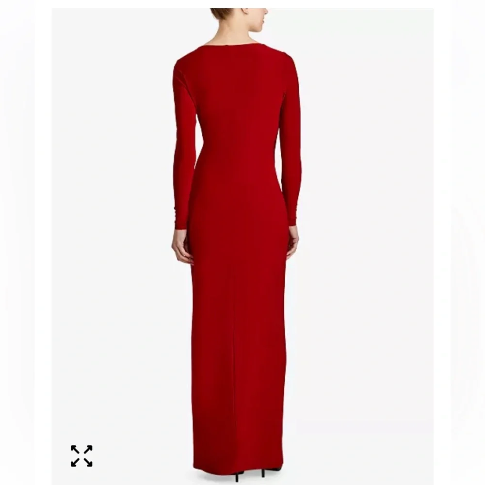 💃🏻Lauren Ralph Lauren |  Deep Red Jersey Surplice Gown  | 6 - Picture 7 of 10